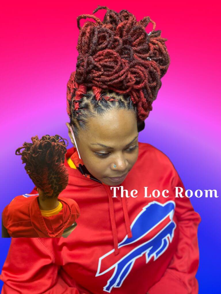 The Loc Room Modeling a Styled Loc Re-twist with Hair Coloring Dye